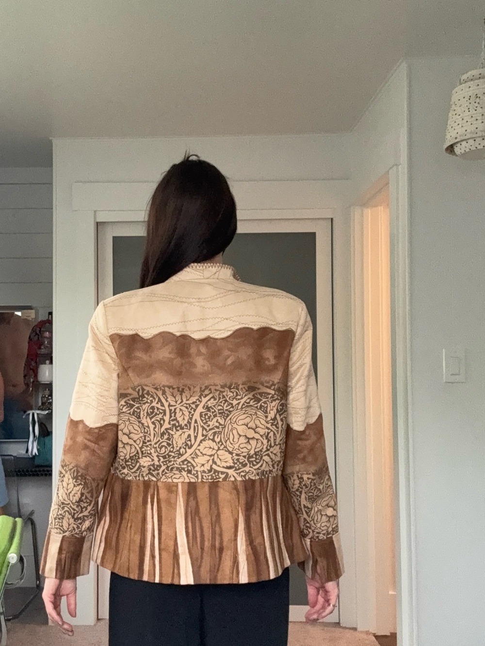 Coldwater Creek Two-Tone Cream and Brown Leather Jacket - Picture 2 of 2